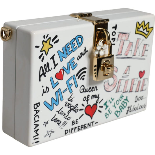 Dolce & Gabbana White Graffiti Print Clutch Crossbody Bag Dolce & Gabbana Light Gray