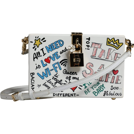 Dolce & Gabbana White Graffiti Print Clutch Crossbody Bag Dolce & Gabbana Gray