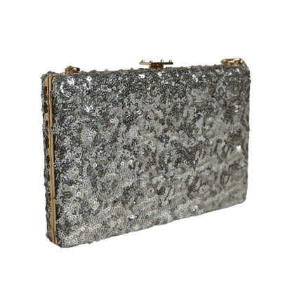 Dolce & Gabbana Silver Sequined Clutch Evening Crossbody Bag
