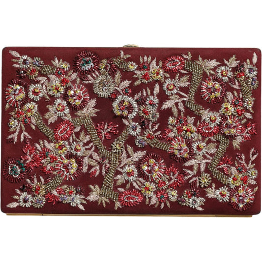 Dolce & Gabbana Bordeaux Velvet Gold Frame Clutch Evening Bag Dolce & Gabbana Saddle Brown