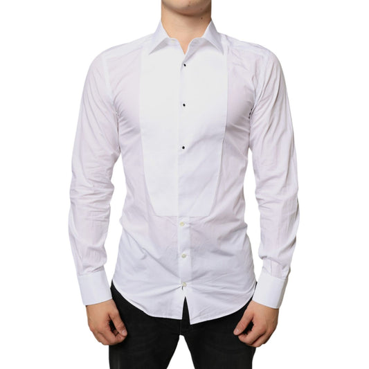 Dolce & Gabbana White Bib Cotton Poplin Formal Dress Shirt