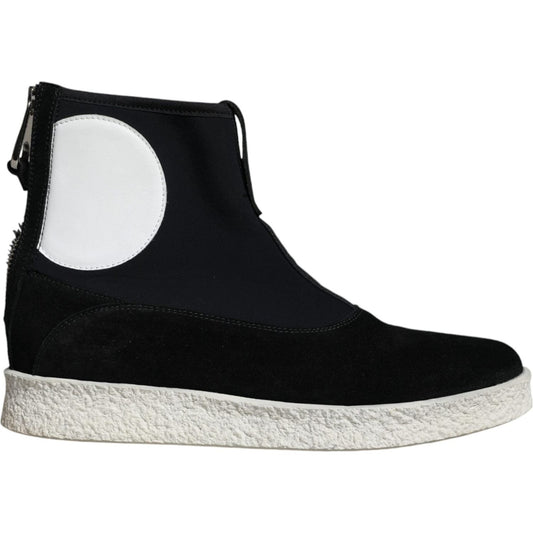 Alexander McQueen Black White Neoprene Takeshi Mid Calf Boots Shoes Alexander McQueen Black