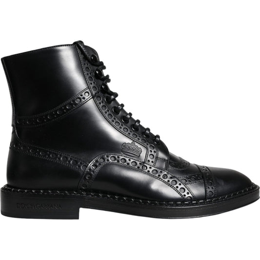 Dolce & Gabbana Black Leather Lace Up Mid Calf Boots Shoes Dolce & Gabbana Black