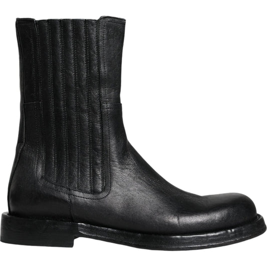 Dolce & Gabbana Black Horse Leather Mid Calf Boots Shoes Dolce & Gabbana Dark Slate Gray