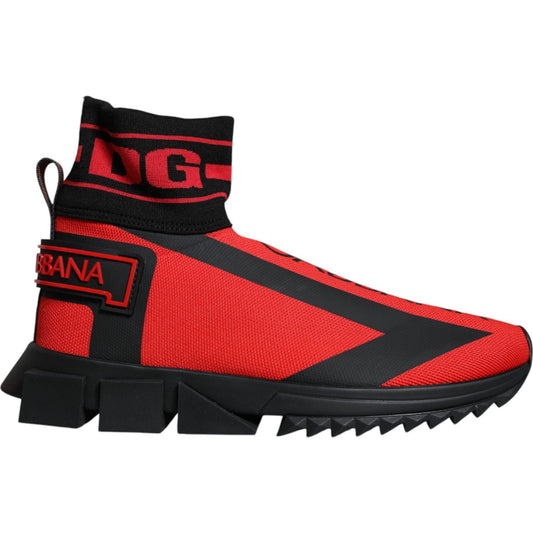 Dolce & Gabbana Red Black Fabric High Top Sorrento Sneakers Shoes Dolce & Gabbana Black