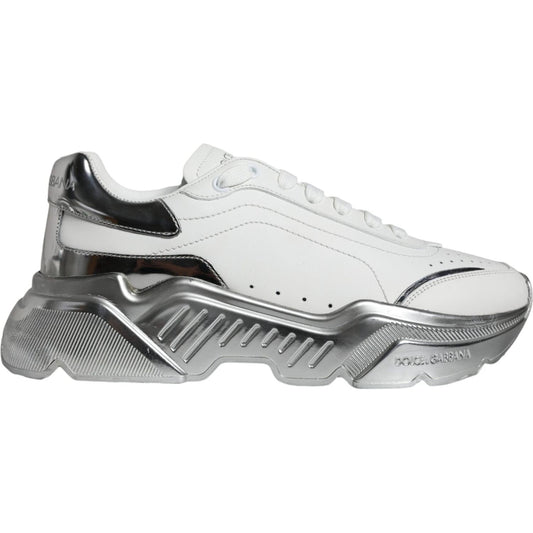 Dolce & Gabbana White Silver Daymaster Low Top Sneakers Shoes Dolce & Gabbana Light Gray