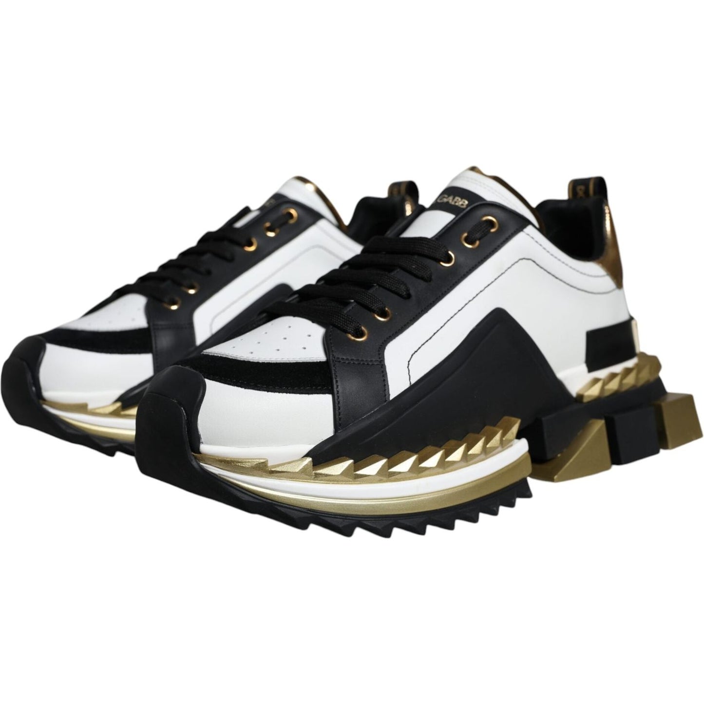 Dolce & Gabbana White Gold Black Leather SUPER KING Sneakers Shoes MV5275-41
