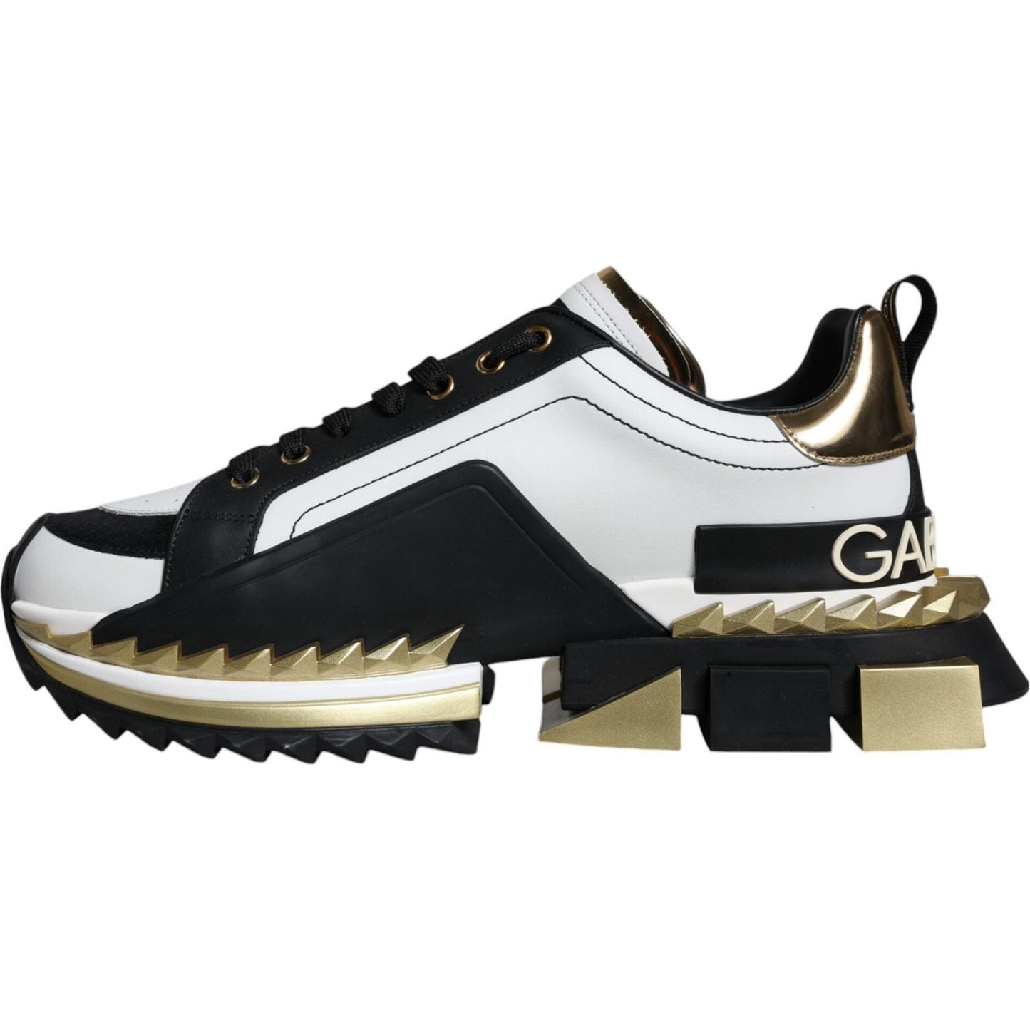 Dolce & Gabbana White Gold Black Leather SUPER KING Sneakers Shoes MV5275-41