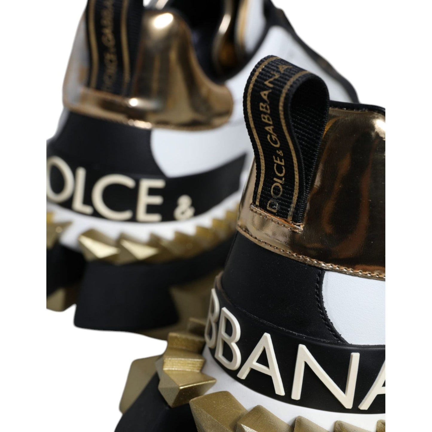 Dolce & Gabbana White Gold Black Leather SUPER KING Sneakers Shoes MV5275-41