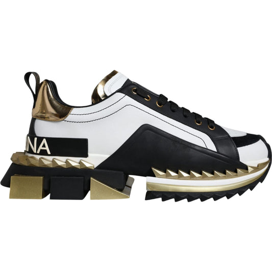 Dolce & Gabbana White Gold Black Leather SUPER KING Sneakers Shoes MV5275-41