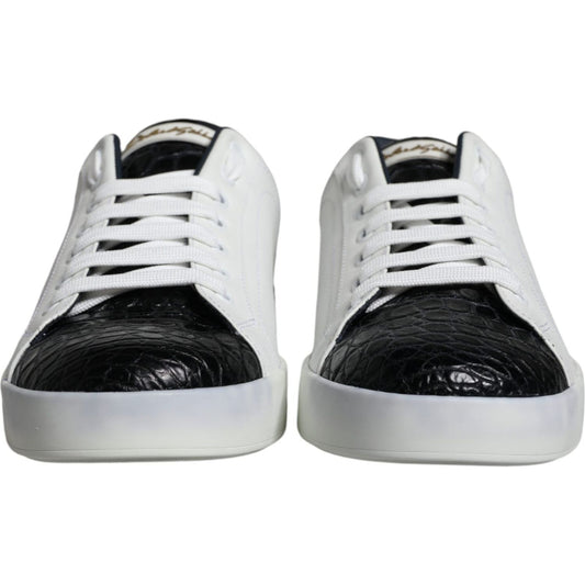 Dolce & Gabbana Black Leather Logo Portofino Sneaker Shoes Dolce & Gabbana Light Gray