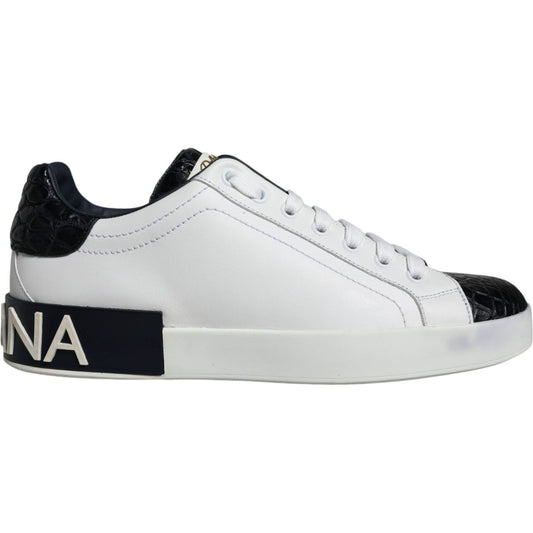 Dolce & Gabbana Black Leather Logo Portofino Sneaker Shoes Dolce & Gabbana Light Gray
