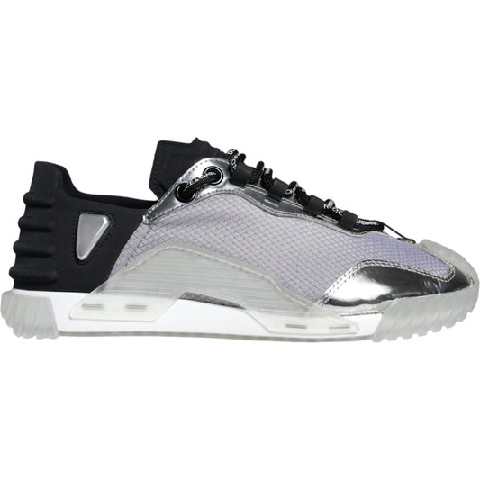Dolce & Gabbana Silver Black Nylon NS1 Low Top Sneakers Shoes Dolce & Gabbana Gray
