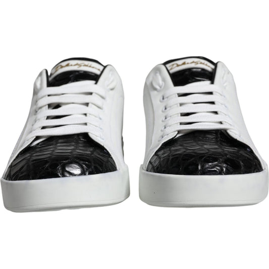 Dolce & Gabbana Black Leather Logo Portofino Sneaker Shoes Dolce & Gabbana Light Gray