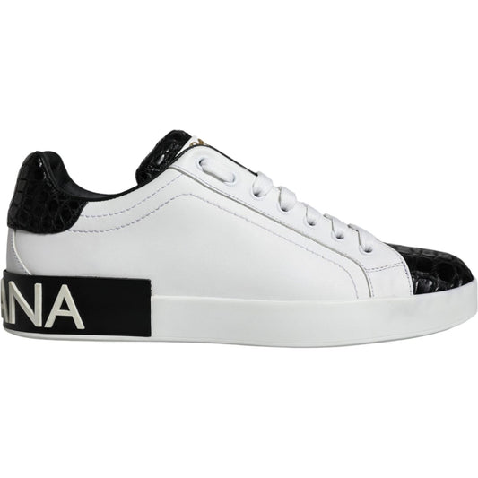 Dolce & Gabbana Black Leather Logo Portofino Sneaker Shoes Dolce & Gabbana Light Gray