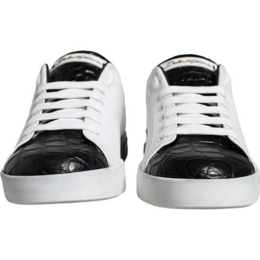 Dolce & Gabbana Black Leather Logo Portofino Sneaker Shoes Dolce & Gabbana Black