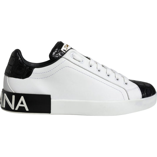 Dolce & Gabbana Black Leather Logo Portofino Sneaker Shoes Dolce & Gabbana Light Gray