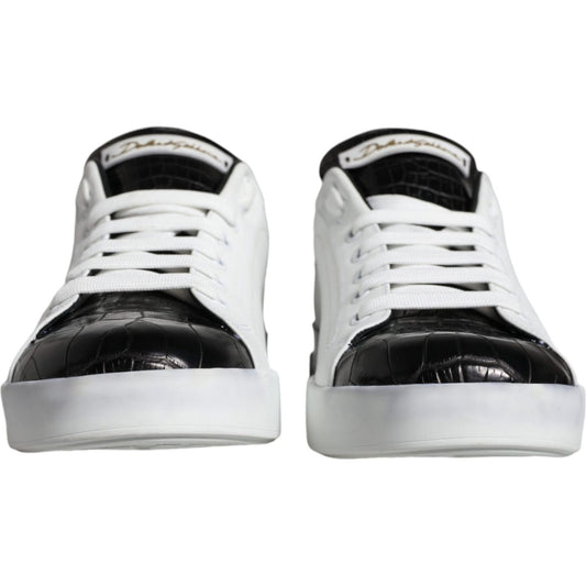 Dolce & Gabbana Black Leather Logo Portofino Sneaker Shoes Dolce & Gabbana Light Gray