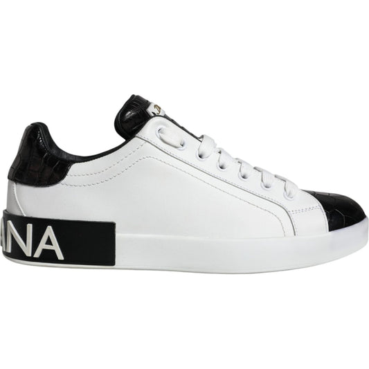 Dolce & Gabbana Black Leather Logo Portofino Sneaker Shoes Dolce & Gabbana Light Gray