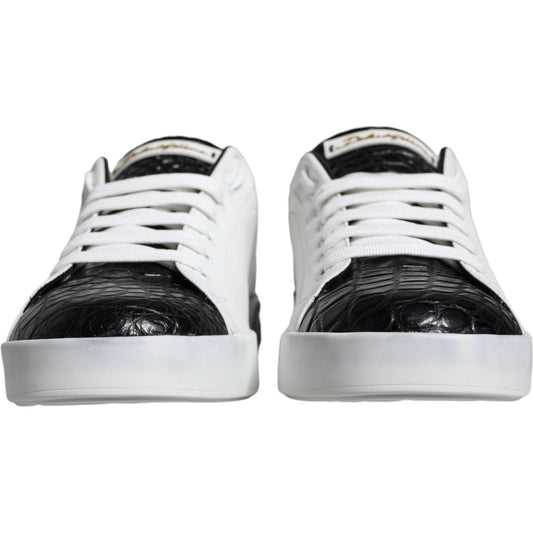Dolce & Gabbana Black Leather Logo Portofino Sneaker Shoes Dolce & Gabbana Light Gray