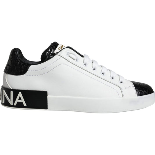 Dolce & Gabbana Black Leather Logo Portofino Sneaker Shoes Dolce & Gabbana Light Gray