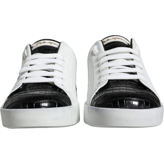 Dolce & Gabbana Black Leather Logo Portofino Sneaker Shoes Dolce & Gabbana Light Gray