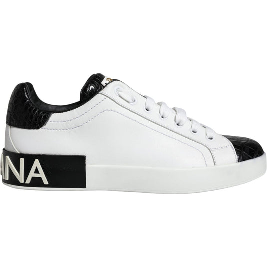 Dolce & Gabbana Black Leather Logo Portofino Sneaker Shoes Dolce & Gabbana Light Gray