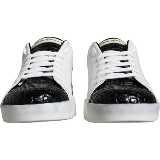 Dolce & Gabbana Black Leather Logo Portofino Sneaker Shoes Dolce & Gabbana Black