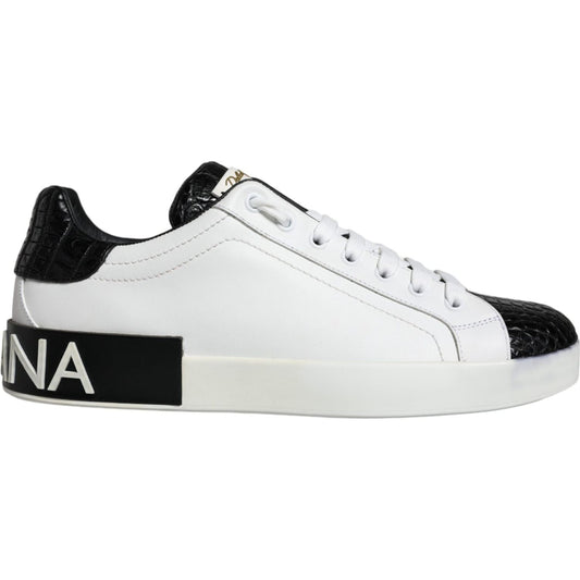 Dolce & Gabbana Black Leather Logo Portofino Sneaker Shoes Dolce & Gabbana Light Gray