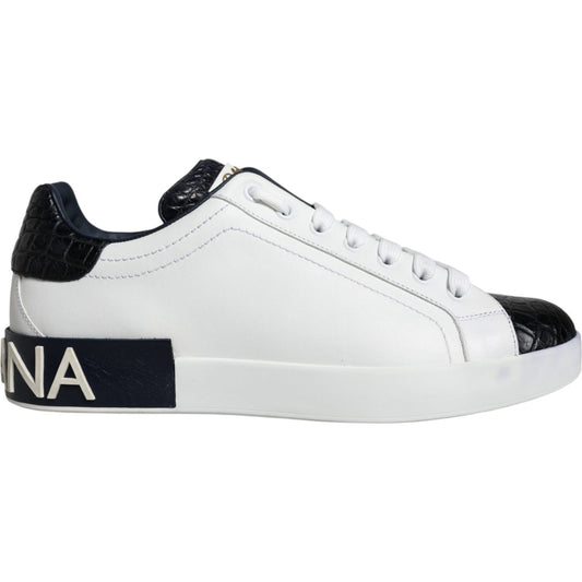 Dolce & Gabbana White Leather Logo Portofino Sneaker Shoes Dolce & Gabbana Light Gray