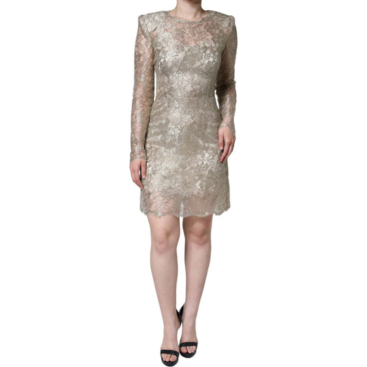 Dolce & Gabbana Gold Floral Lace A-line Sheath Mini Dress Dolce & Gabbana Rosy Brown