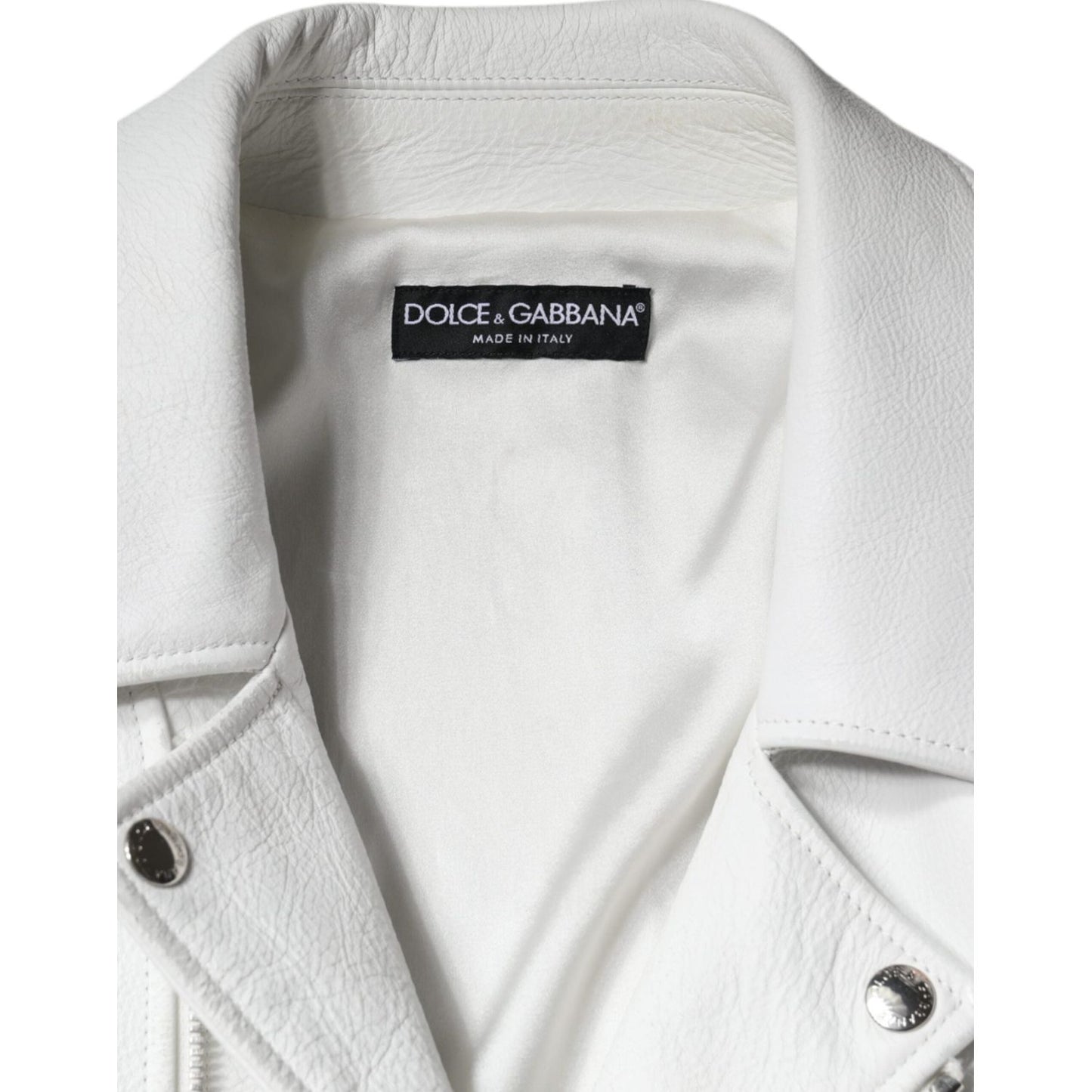 Dolce & Gabbana White Lambskin Leather Biker Coat Jacket Dolce & Gabbana Light Gray