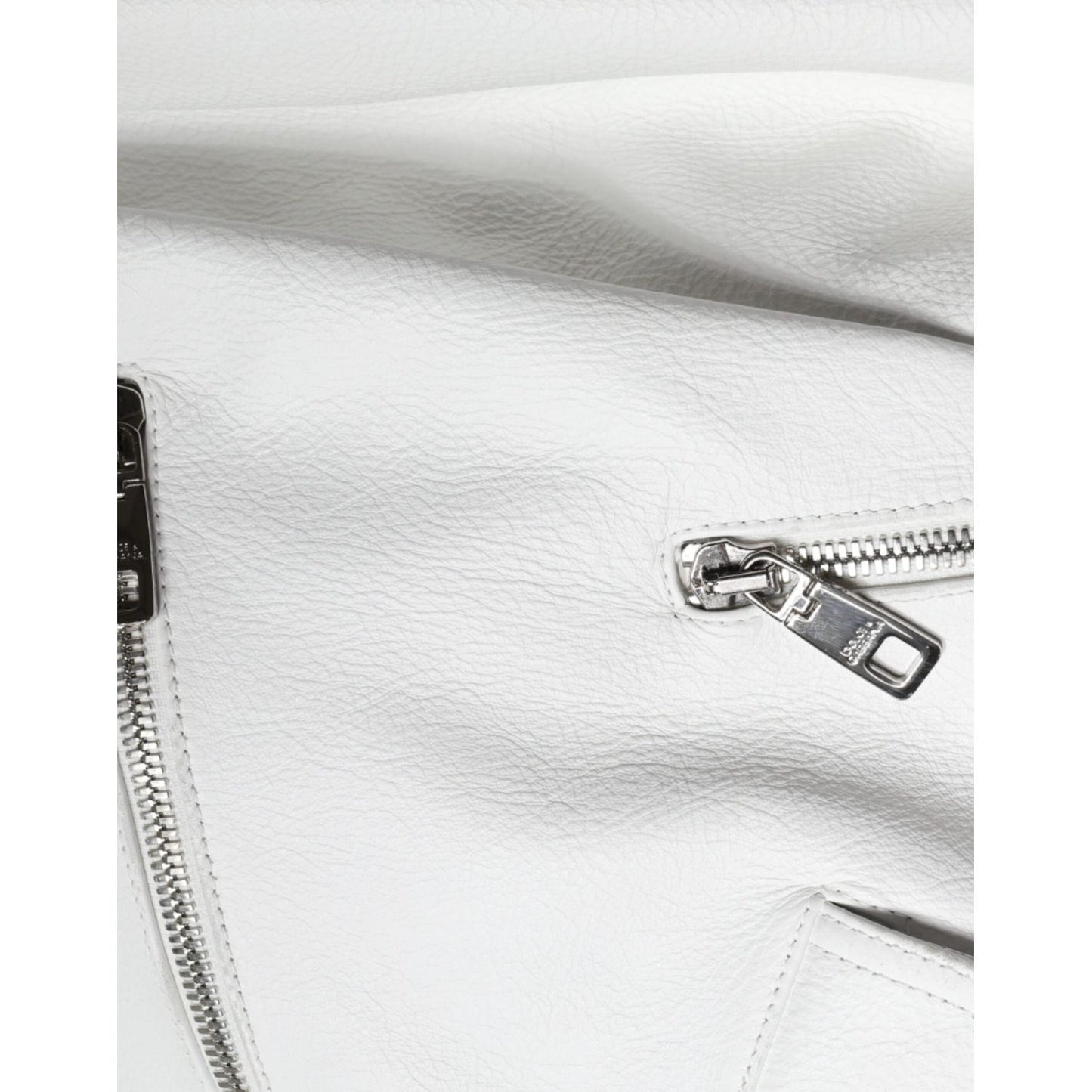 Dolce & Gabbana White Lambskin Leather Biker Coat Jacket Dolce & Gabbana Light Gray