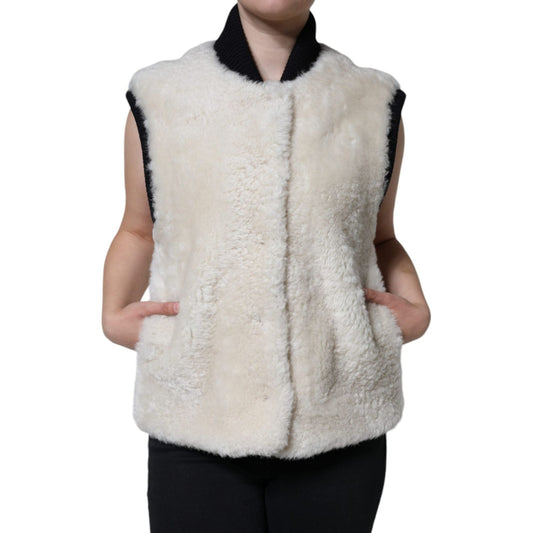 Burberry White WARRENFORD Shearling Leather Vest Coat Jacket Burberry Gray