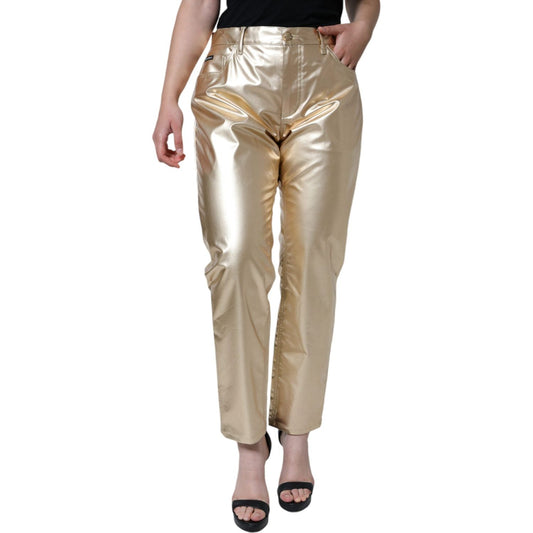 Dolce & Gabbana Metallic Gold Polyester Tapered Pants Dolce & Gabbana Rosy Brown