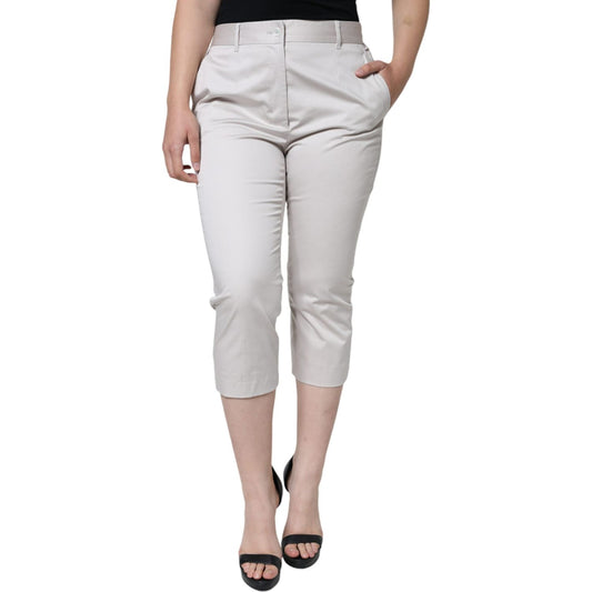 Dolce & Gabbana White Cotton Mid Waist Cropped Skinny Pants Dolce & Gabbana Gray