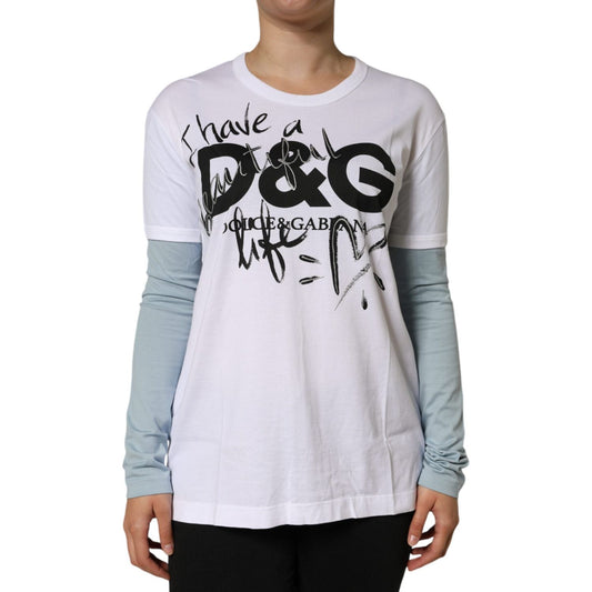 Dolce & Gabbana White Cotton Logo Print Round Neck T-shirt Dolce & Gabbana Light Gray