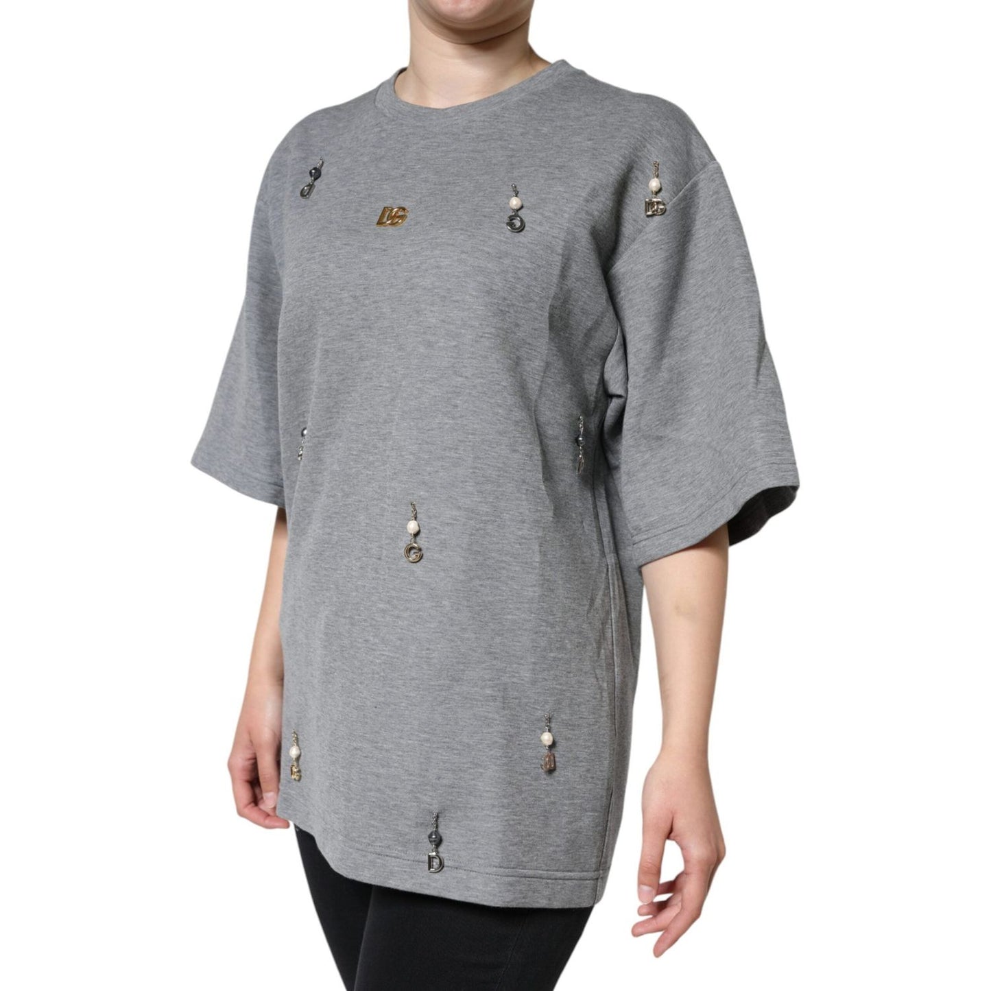 Dolce & Gabbana Gray Cotton Blend Embellished Tee T-shirt TSH84630-38