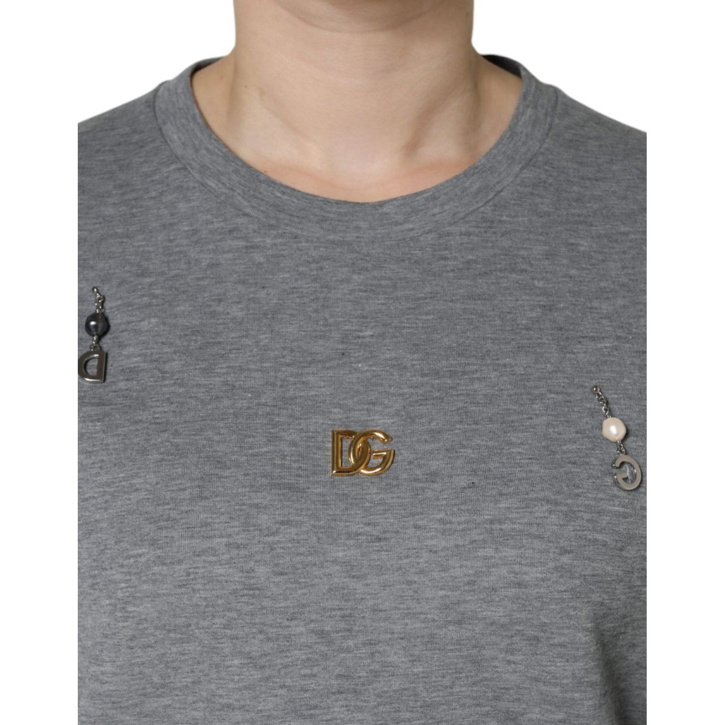 Dolce & Gabbana Gray Cotton Blend Embellished Tee T-shirt TSH84630-38