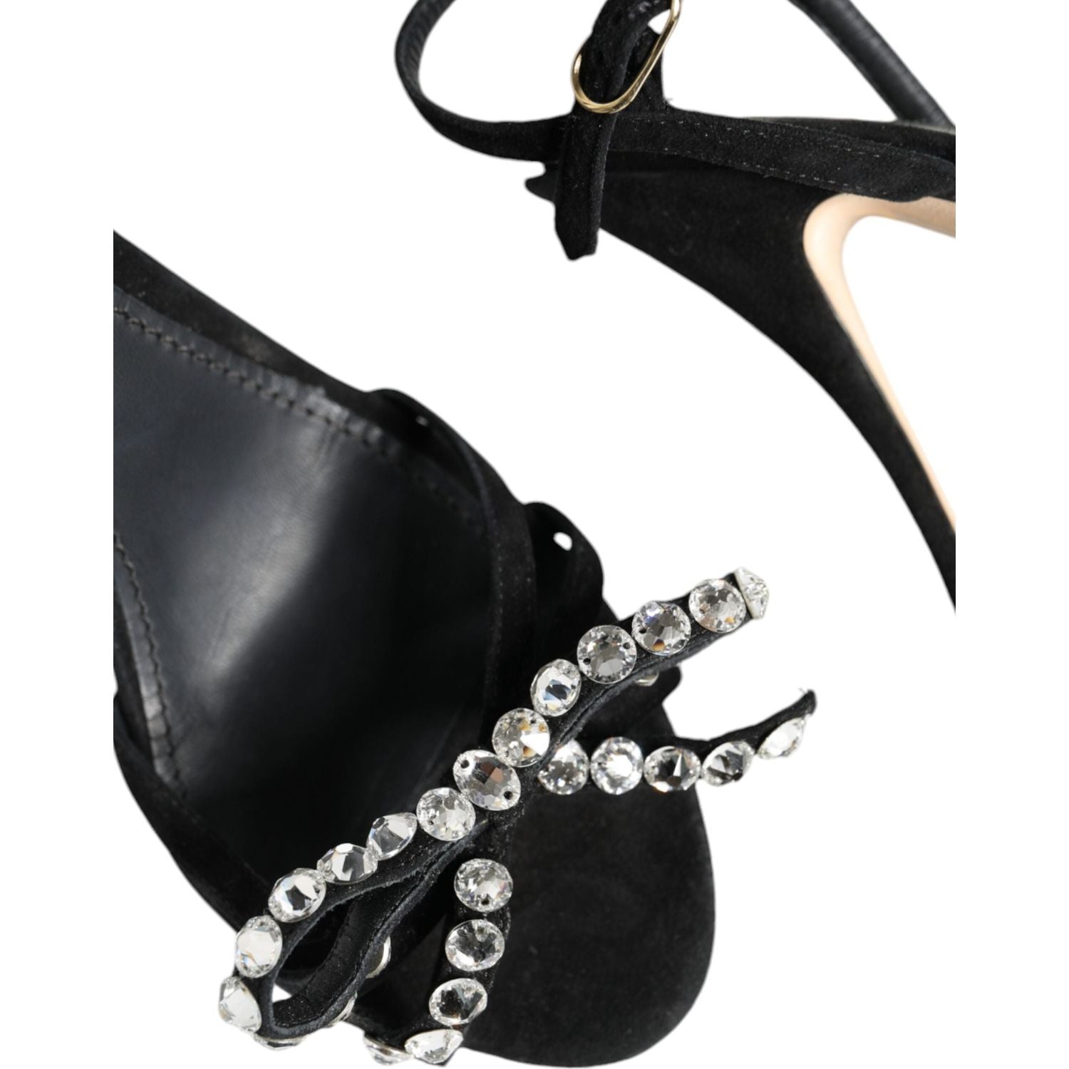Dolce & Gabbana Black Leather Crystal Bow Heels Sandals Shoes