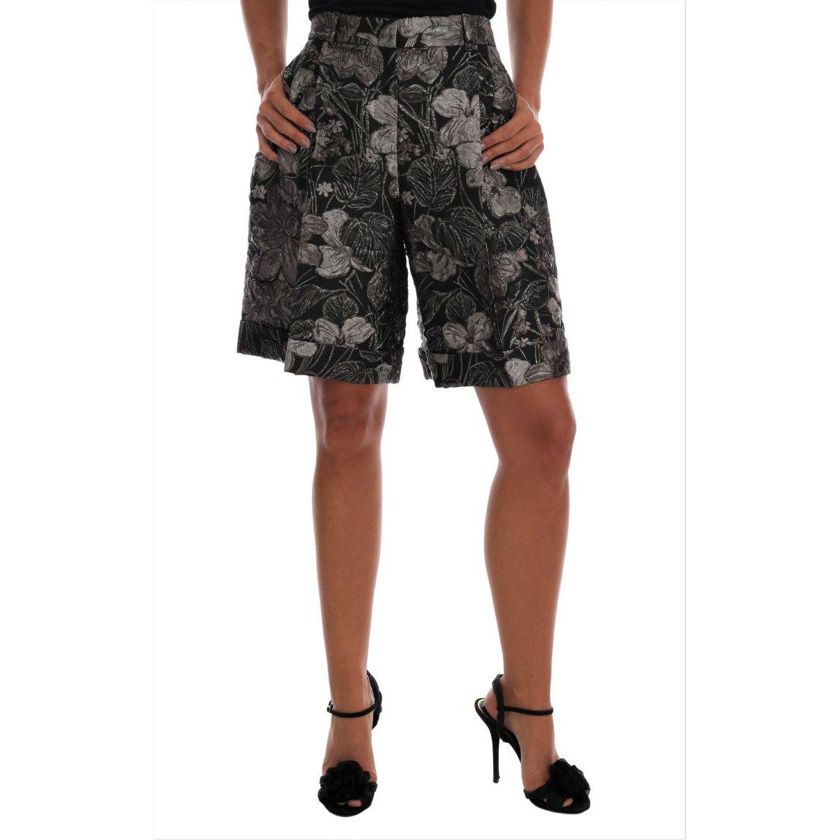 Dolce & Gabbana Gray Floral Brocade High Waist Shorts