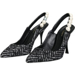 Dolce & Gabbana White Black Chevron Faux Pearl Slingback Shoes LA11760-35
