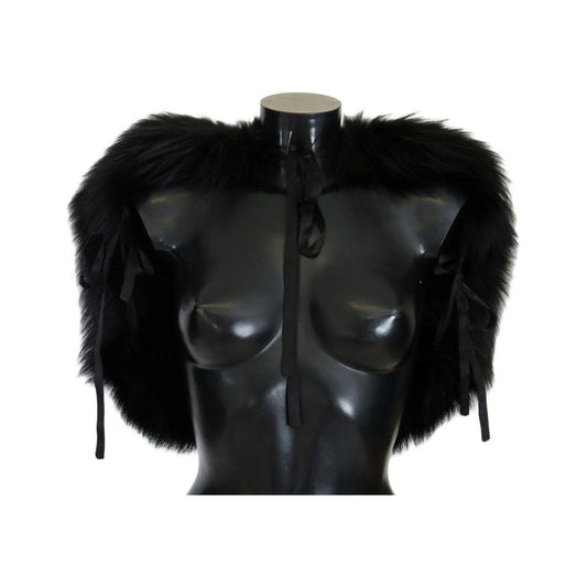Dolce & Gabbana Elegant Black Silver Fox Fur Wrap Scarf Fur Scarves Dolce & Gabbana Black