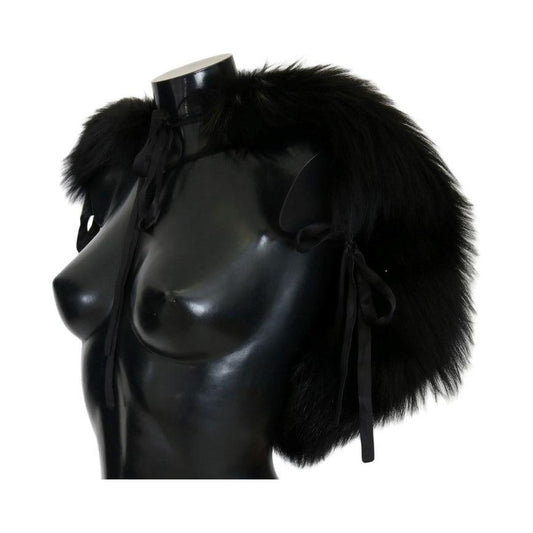 Dolce & Gabbana Elegant Black Silver Fox Fur Wrap Scarf Fur Scarves Dolce & Gabbana Black