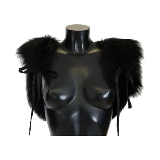 Dolce & Gabbana Elegant Black Silver Fox Fur Scarf Fur Scarves Dolce & Gabbana Black