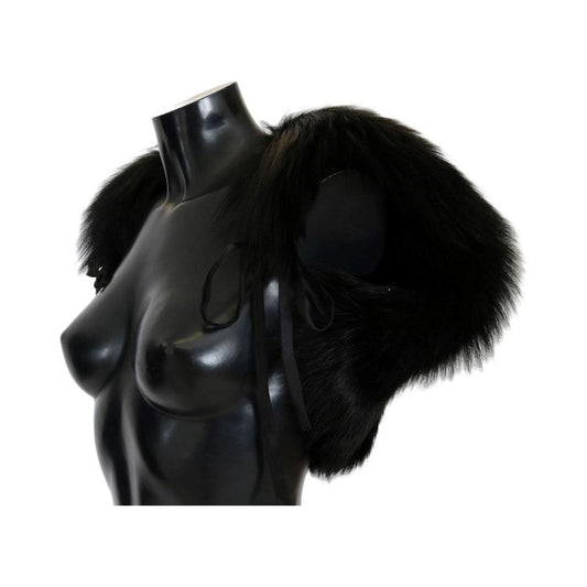 Dolce & Gabbana Elegant Black Silver Fox Fur Scarf Fur Scarves Dolce & Gabbana Black