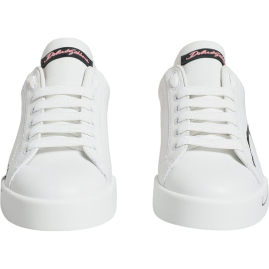Dolce & Gabbana White Pink Portofino Low Top Sneakers Shoes Dolce & Gabbana Light Gray