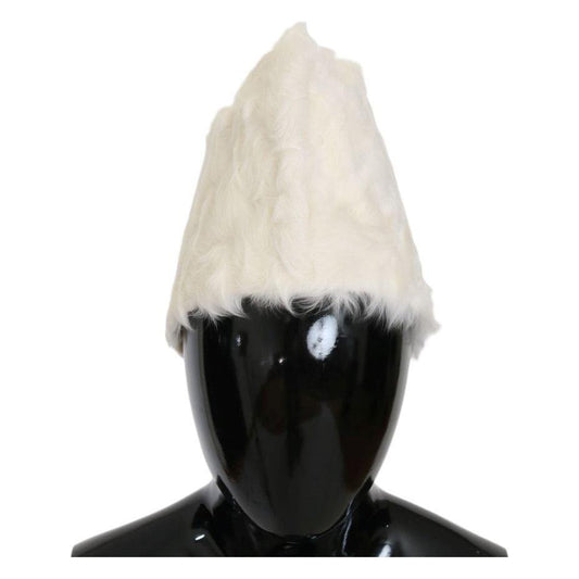 Dolce & Gabbana Elegant White Fur Beanie Luxury Winter Hat Beanie Hat Dolce & Gabbana Black