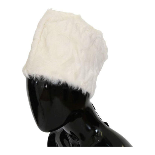 Dolce & Gabbana Elegant White Fur Beanie Luxury Winter Hat Beanie Hat Dolce & Gabbana Light Gray