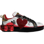 Dolce & Gabbana White Red Crystals Leather Portofino Sneakers Shoes LA10480-35